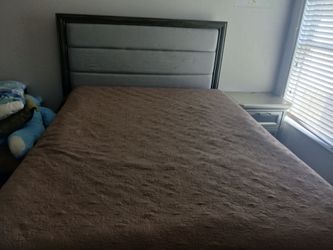 Queen Bed Frame with Upholstered Headboard