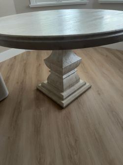 Ballard Designs 60” Round Pedestal Dining Table - Whitewashed Oak