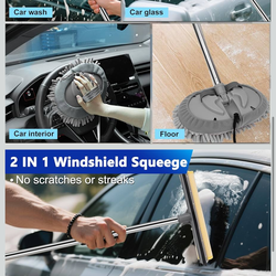 Car Wash Kit, Car Washing Brush with Long Handle, Extendable Car Wash Brush Mop with 2-in-1 Windshield Squeegee and 9Pcs Detailing Brushes, Gray Car D