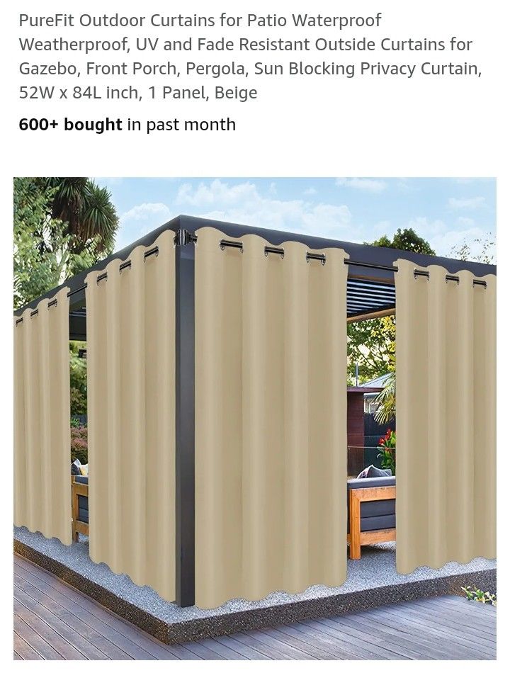 NEW 2 panels beige outdoor waterproof curtains