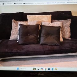 Convertible Futon Sofa with Faux Suede Upholstery, Modern Metal Frame