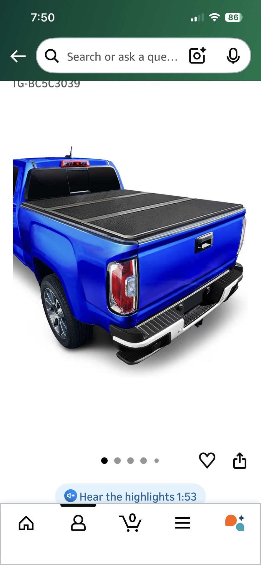 Black Hardtop Tonneau Cover 5 Ft.