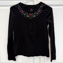 Faded Glory Girls XL 14-16 Black Long Sleeve T-Shirt Rhinestone Jewel Glitter