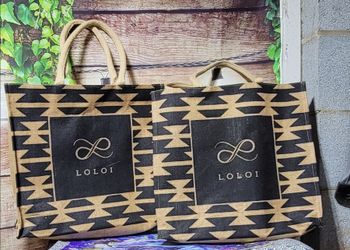 2 Pre-Owned Loloi Jute Burlap Tote Bags – Geometric Design