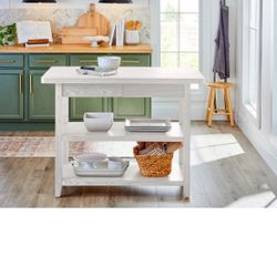 Better Homes & Gardens Reading Wood Kitchen Island with 2 Shelves and Drawers, White Color