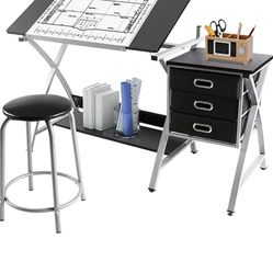 Art Desk With Drawers And Stool