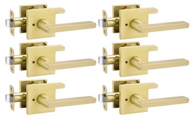 Goldenwarm Gold Door Handles Interior, Zinc Alloy Heavy Duty Brushed Gold Interior Door Handles For Bedroom Bathroom, Modern Square Privacy Door Lever