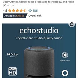 Echo Studio | Our best-sounding smart speaker ever - With Dolby Atmos, spatial audio processing technology, and Alexa | Charcoal
