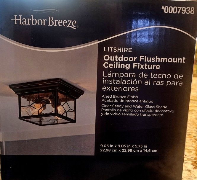 New Harbor Breeze Litshire Outdoor Ceiling Flush Mount Fixture Light