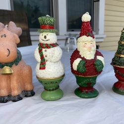 White Barn Candle Topiary Candle Trio Christmas Tree Santa Snowman & Moose