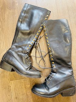 DKNY black vintage leather knee high lace up boots women’s size 9