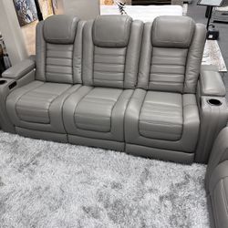 Real Leather Power Living Room Set Massage Seats 