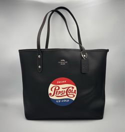 Rare Coach Pepsi-Cola Limited Edition City Tote | Large Black Pebble Leather Bag