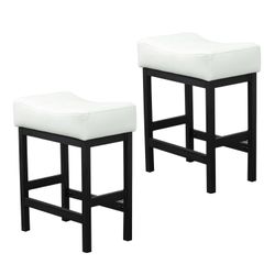 J.C.UP Bar Stools Set of 2－Waterproof and Wear Resistant Counter Height Bar Stools, 24 Inch Saddle Stool, Modern Metal Base Upholstered Saddle Bar Sto
