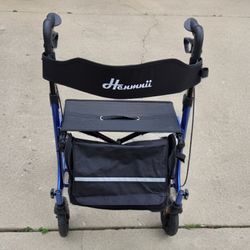 Henmnii Rollator Walker with seat for Seniors, All Terrain Walker with 10inch Front Rubber Wheels, Lightweight Foldable Aluminum Walkers