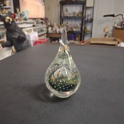 Hand Blown Crystal Art Glass Paperweight, Artist Marian Pyrcak Etched "MP" On Bottom Bullicante Style Tear Drop Shape W/Multicolored Internal Glass 5"
