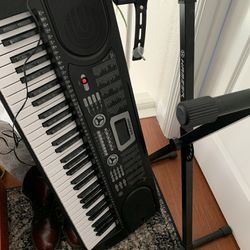 Hamzer 61-Key Electronic Piano Electric Organ Music Keyboard with Stand & Sticker Sheet - Black