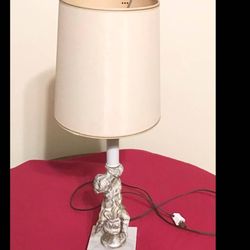 1950s Distressed Table Lamp 13” Tall Angel Figural Marble Base 3-Way Bulb