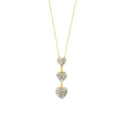 10K Gold 3-Hearts Drop Pave Diamond Necklace