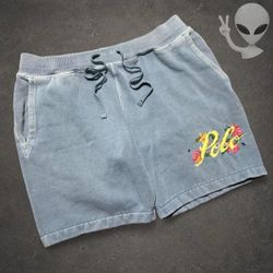 Polo Ralph Lauren Mens Size M Blue Hawaiian Floral Script Logo Fleece Shorts