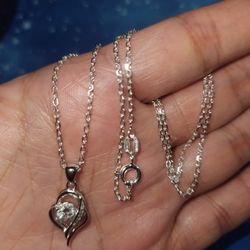 New Sterling Silver Chain 17.75in And Moissanite .5 Ct Heart Pendant Set