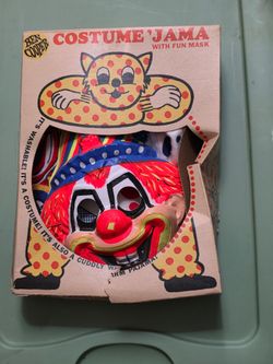 Vintage 1966 Ben Cooper Clown Costume 'Jama Halloween Set in Original Box