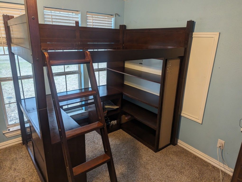 Loft bed with desk and shelves