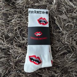 1 pair of Brand New White and Red Chrome Hearts Lip Socks