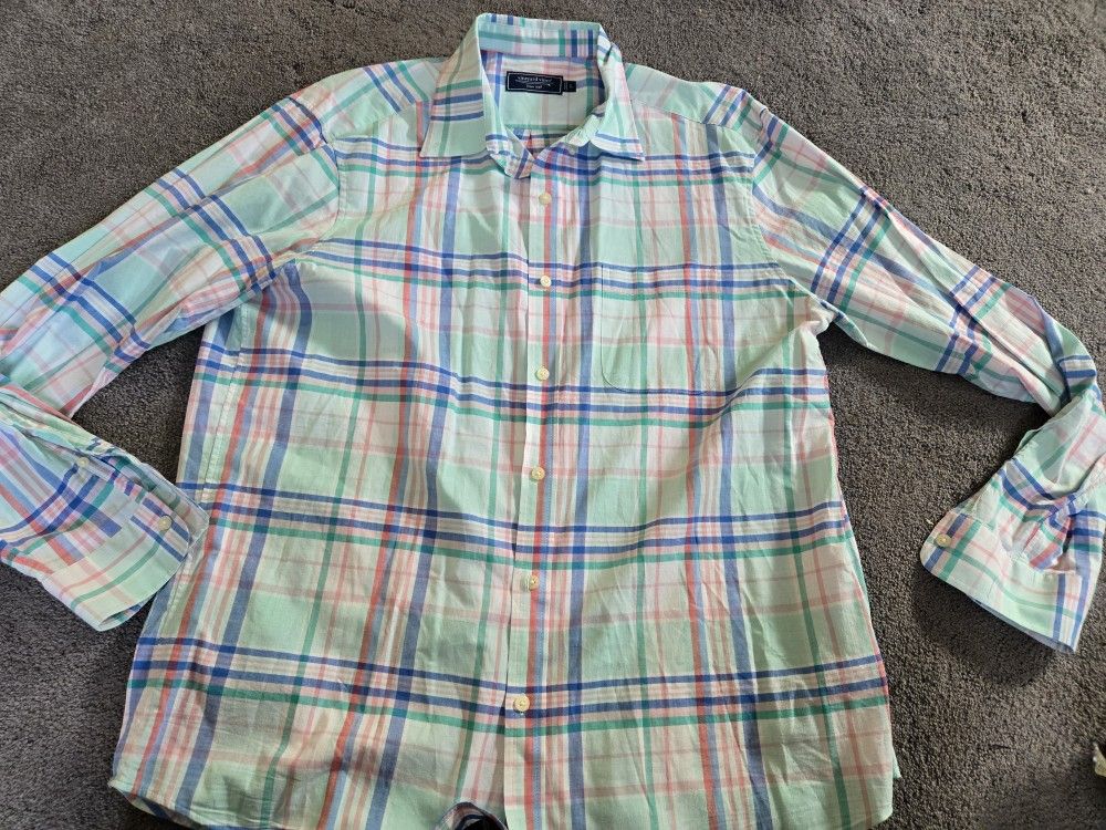 Mens Size Large Vineyard Vines Pastel Plaid Shirt
