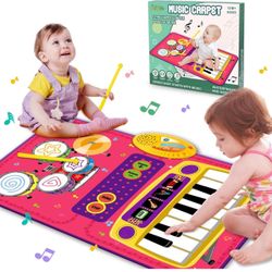 Brandnew  1 Year Old Girl Gifts, Piano Mat Baby Toys for 1 Year Old Girl, 2 in 1 Toddler Music Mat with Keyboard & Drum, Early Educational Musical Toy