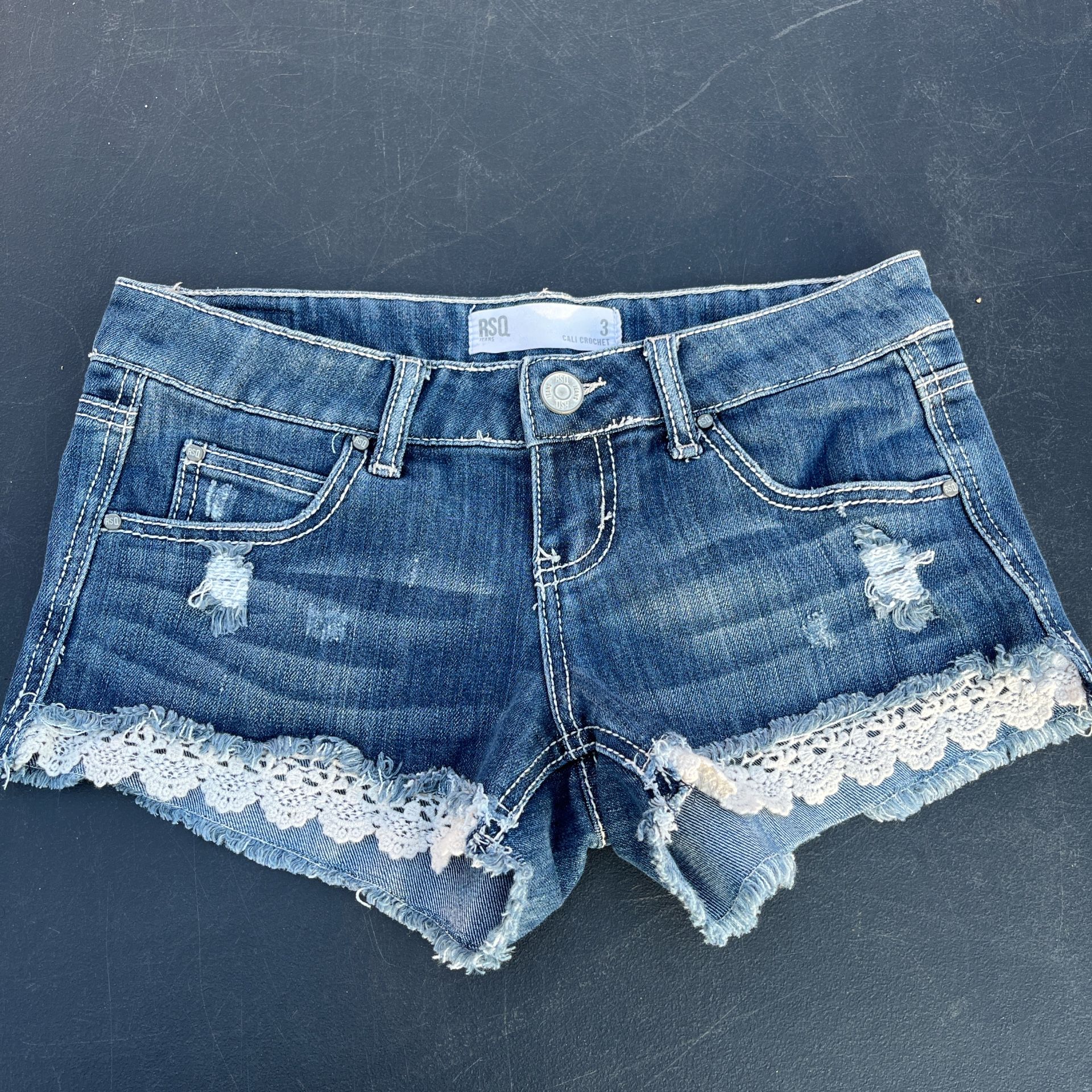 RSQ Cali Crochet Shorts Blue Jeans