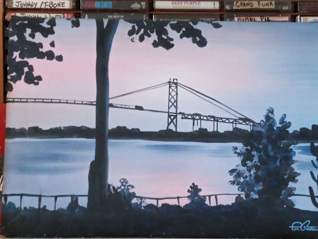 ART DETRIOT RIVER Hand Painted 13x19"