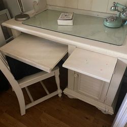 White wooden desk w chair and removable book shelf