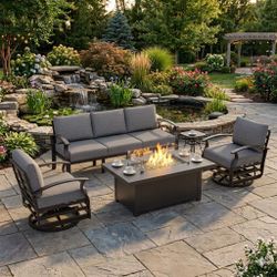 Aluminum patio set with fire pit propane patio swivel rocking chairs aluminum outdoor furniture fire table propane brand new 🆕🚛🚎☑️
