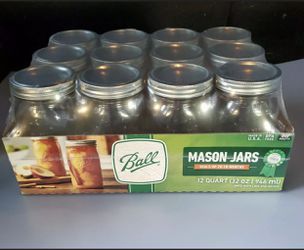 BALL 32oz Wide Mouth Quart Canning Mason Jars, Lids Bands Clear Glass 12 Pack. Condition is "New and sealed. Thumbnail