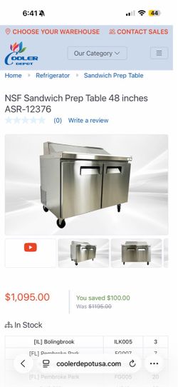 NSF Sandwich Prep Table 48 Inch Stainless Steel