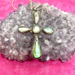 Sterling Taxco Abalone Cross Necklace
