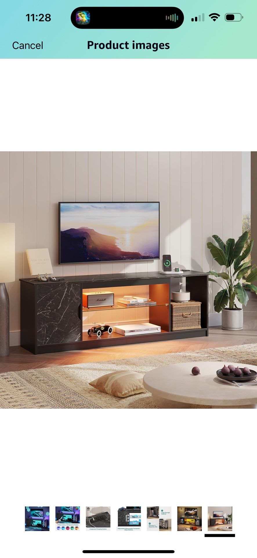 LED TV Stand with Power Outlets for 55/60/65 Inch TV, Gaming Entertainment Center with Cabinet for PS5, Modern TV Cabinet Adjustable Glass Shelves