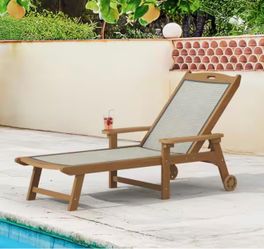 Wooden Outdoor Chaise Lounge Chair with Wheels