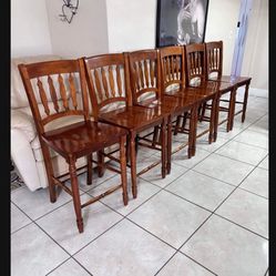 6 solid wood barstools 23”H seat size 18”x17”