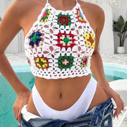 By Hand Swim Women's Contrast Color All-Over Print Sleeveless Cover-Up Summer