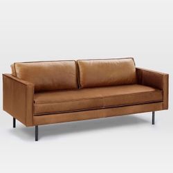 WEST ELM Axel 76" Sofa, Saddle Leather, Nut, Metal