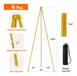 Easel stand, Display stand 1PCS Golden Easel Stand for Wedding Sign Stand, 66 Inch Adjustable Metal Easels for Display, Portable Folding Easel for Wed