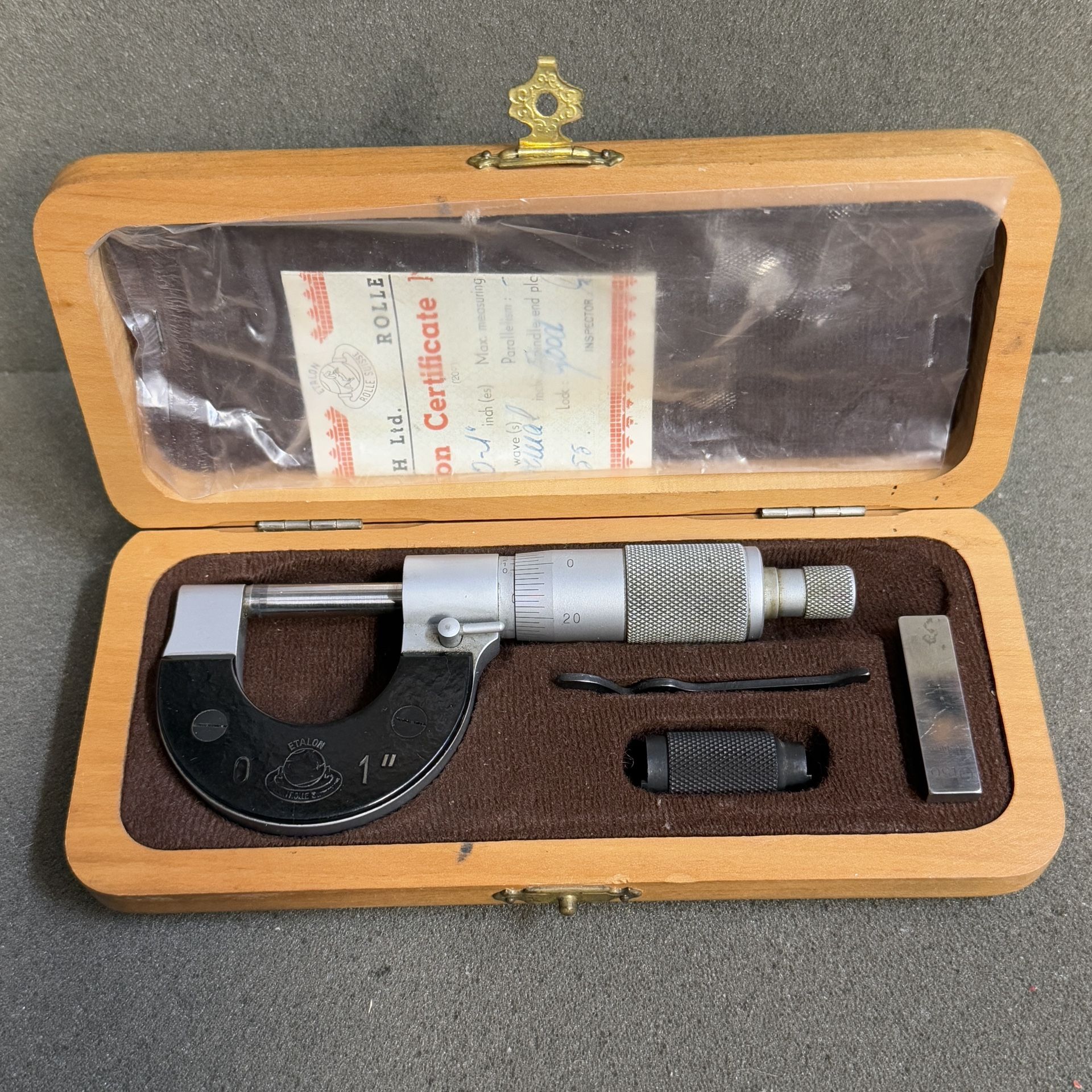 Etalon Switzerland Outside Micrometer 0-1" .0001" Graduation (With Wood Case)