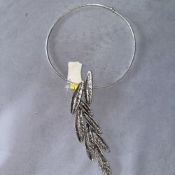 Silver feather choker necklace UNIQUE  SILVER LEAF 15” NECKLACE