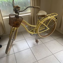 Yellow Huffy Cruiser Bike  With Basket 