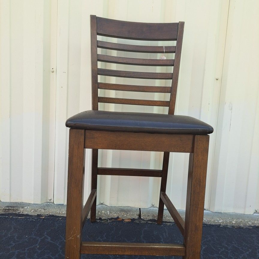 Dark Brown Wooden Bar Stool with Black Cushion
