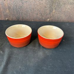 New Pair of Le Creuset Cerise Red Stoneware Ramekins.