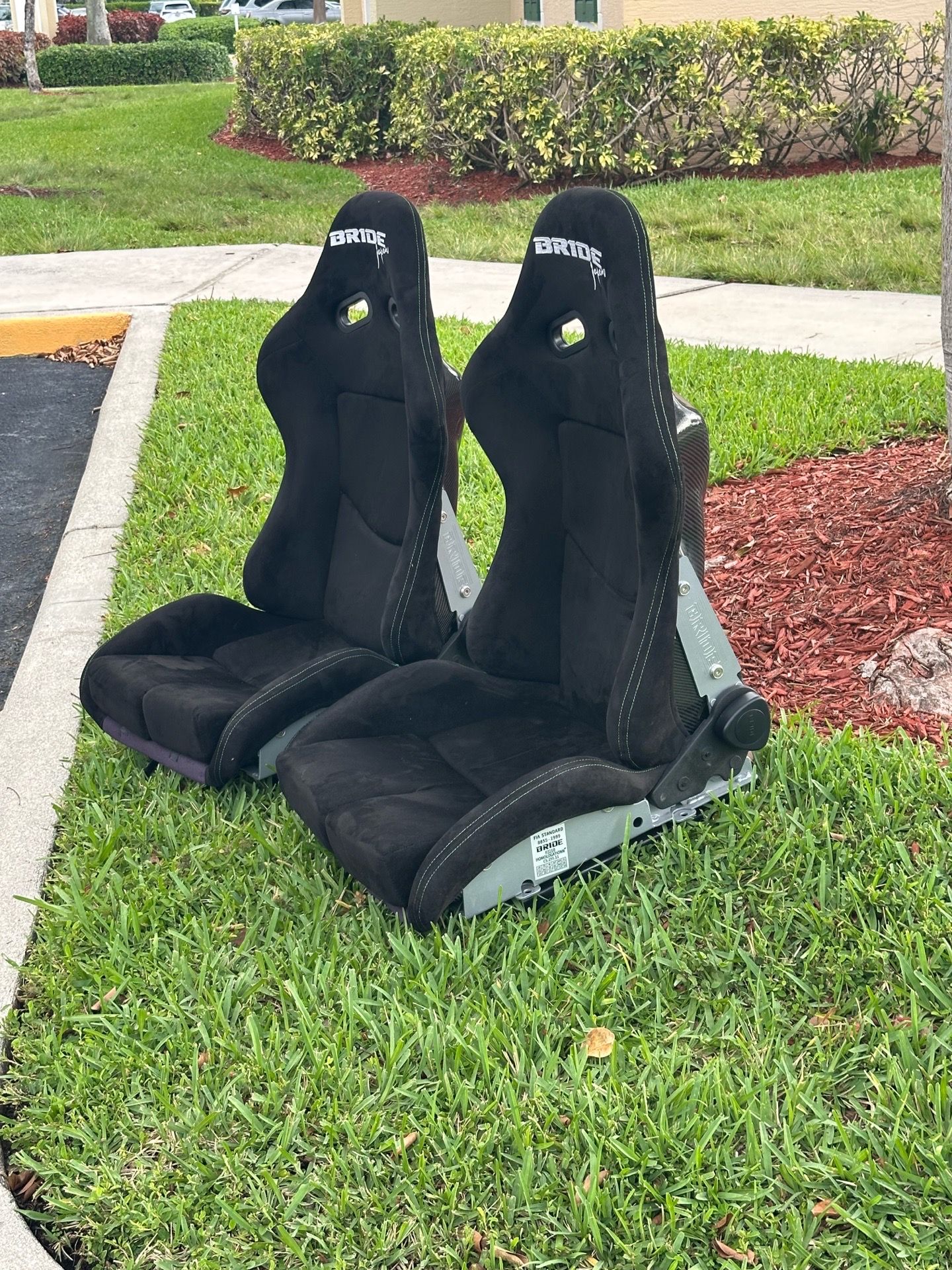 Pair (2) BRIDE Black Suede Seats Low Max JDM Racing Seats Carbon Fiber Backrest