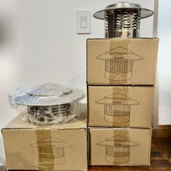 4 Chimney caps or rain caps made of SUS304 stainless steel which is corrosion-resistant and durable for outdoor use in two different sizes.  